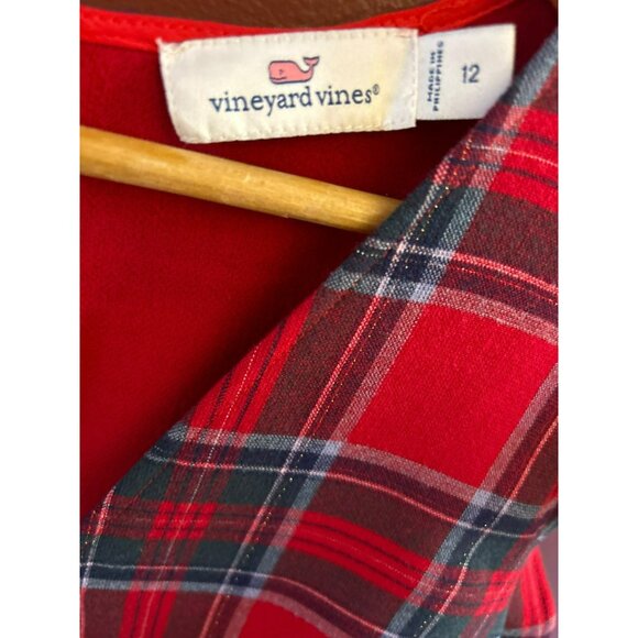 Vineyard Vines Women's Red Plaid Ruffle Sleeve Dress Size 12 Holiday Preppy EUC - Picture 3 of 5